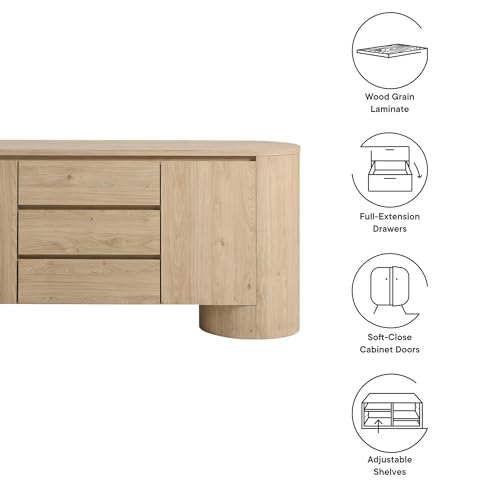 Image of Modway Duval Oval Wood Grain 71 Inch Sideboard with Doors and Drawers in Hickory Frost