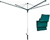 Leifheit Séchoir parapluie Linomatic 500 Deluxe Cover, étendoir parapluie grande surface d'étendage avec douille fixation et housse de protection, séchoir à linge jardin solide et résistant, Easy-lift
