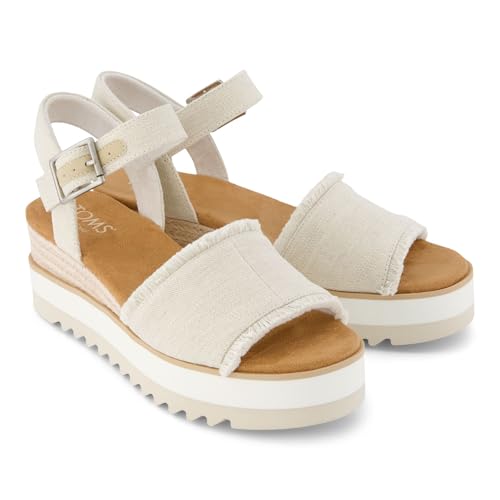 Image of TOMS Women's Diana Wedge Heel Sandal, Leather Upper, Rope-Wrapped Midsole, Adjustable Strap, Buckle, OrthoLite Insole