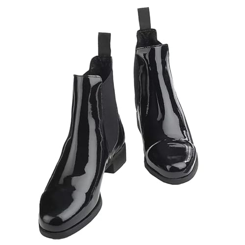 Ovation womens Equestrian Leather Classic Style Ankle Low Heel Slip on Finalist Elastic Side Patent Jod Boots