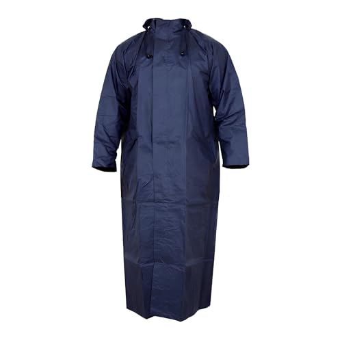 Image of Blue Waterproof Raincoat for Men Long Hooded Rain Wear Free Size Upto XL