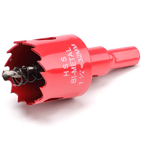 32mm Hole Saws Cutter, HSS Bi-Metal Drill Bit for Wood Plastic, UPVC, Fiberglass and Plasterboard, Red
