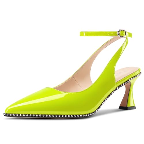 Image of NobleOnly Womens Slingback Heels Beaded Pumps Ankle Strap Pointed Toe Kitten Heels Dress Shoes 2.6 Inches