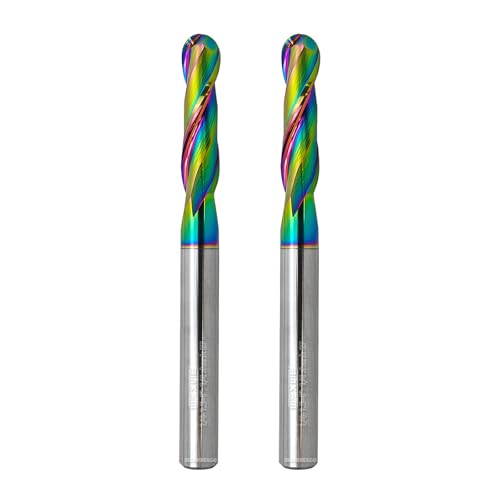 Image of Tools Extra Long Ball Nose Carbide End Mill, DLC Coating, CNC Cutting Tools for Aluminum and Wood Cutting, 3D Carving & Engraving. 2 Flute Router Bits,1 /4 Shank (1 /4-4 inch 2pcs)