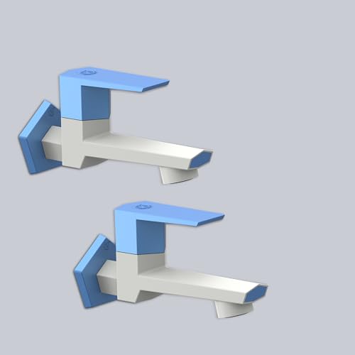 Image of RN PTMT Long Body Bib Cock for Bathroom | 15mm Long Body Foam Flow Water Tap with Flange | Luxury G20 Collection Faucet | High-Grade Engineering Polymer Tap (White Blue Dual, Pack of 2)