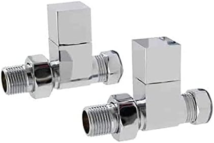 Heated Towel Rail Radiator Valves - Straight, Chrome, Square, Solid Brass, Half Inch BSP.