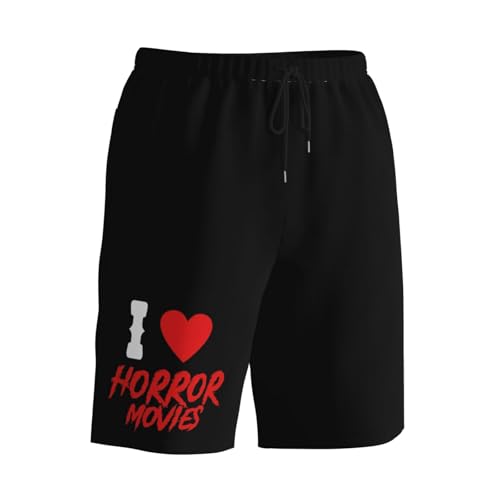 I Love Horror Movies Men's Quick-Dry Board Shorts 7" - Swim Trunks Summer Hawaii Beach2