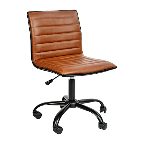 Flash Furniture Low Back Designer Armless Brown Ribbed Swivel Task Office Chair with Black Frame and Base