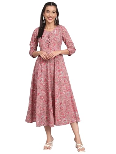 Image of Rapsodia Womens Cotton Green & Brown Floral Printed Flared Kurta