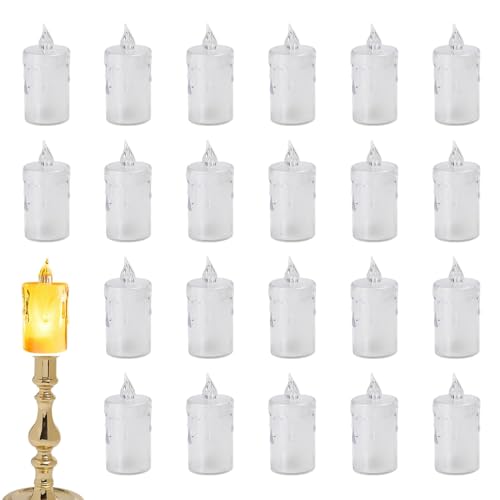 Velas LED sin llama pack de 24 velas de té a pilas transparentes con parpadeo para bodas