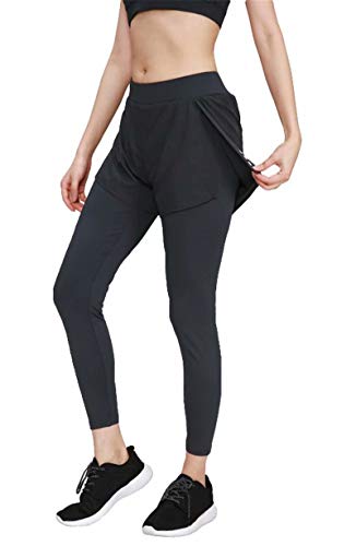 ASKSA 2 in 1 Sport Shorts Damen Yoga Hose Gym Workout Laufshorts Fitness Jogging Leggings Lange Hosen(Schwarz,L) Cover