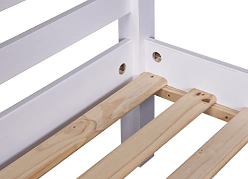 Inter Link - Litera para niños - Pino macizo - Con escalera - Duermen 2 90 x 200 cm - Con 2 somieres - Barandilla de seguridad - Annika - Barniz blanco - 90 x 200 cm - imagen 5