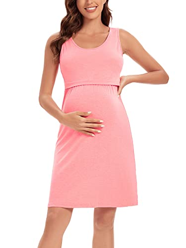 Bbhoping Casual Nursing Dresses Sleeveless Comfy Maternity Nursing Breastfeeding Dress (L, Pink) #TOP4