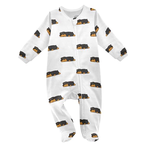 Image of vvfelixl Rottweiler Dog Sleeping Baby Sleepers For Girl Boys Newborn Baby Play One-Piece Footies For 0-3 Months White
