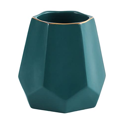 Ceramic Desk Pen Holder Stand Colorful Pencil Cup Pot Desk Organizer Makeup Brush Holder (C-Dark Green)