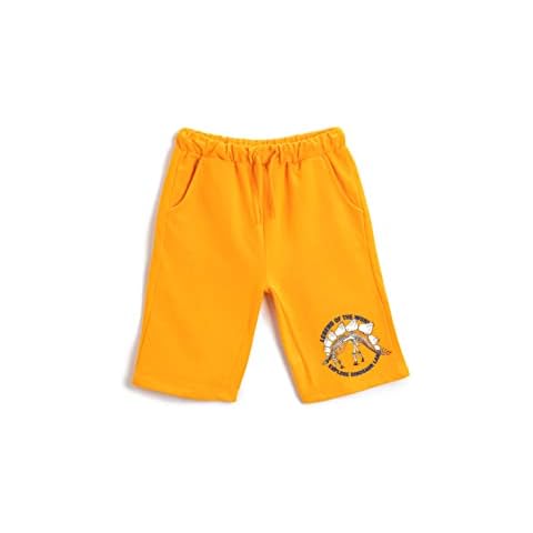 Koton Boy's Dinosaur Printed Shorts Waist Elastic Mid-Thigh Length Cotton, Orange (200), 7-8 Years Cover