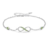 Picture of MEDWISE 925 Sterling Silver Infinity Anklet with Green Cubic Zirconia, 9 Inches High Polished Ankle Bracelet Adjustable Plus Size Large Bracelet Gifts for Lover Couple Wife Summer Jewelry Gifts