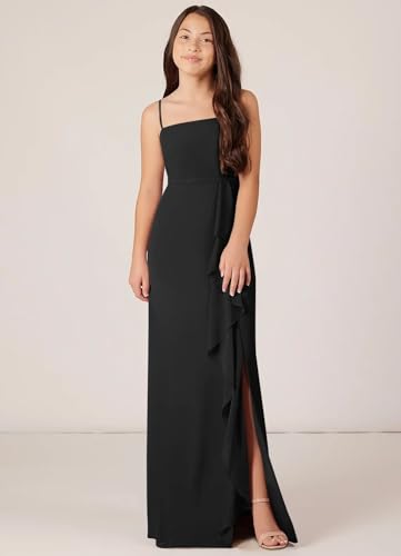 Chiffon Juniors Bridesmaid Dresses with Slits Spaghetti Straps Flower Girl Dresses Wedding Party Dress UJR0022