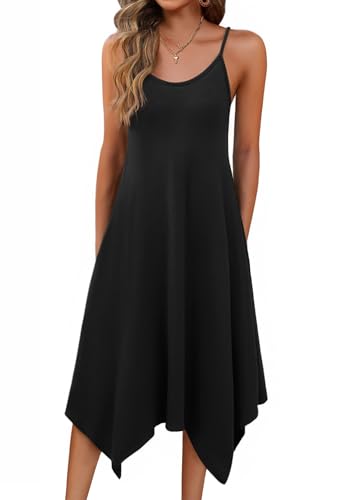 Image of Zeagoo Women Summer Midi Dresses 2026 Hawaiian Bohemian Beach Cover Up Sundress Spaghetti Strap Casual Dress with Pockets