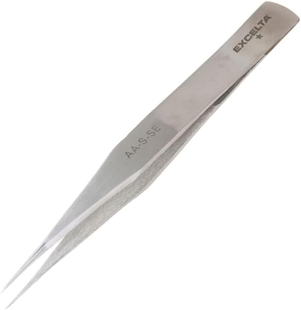 Excelta - AA-S-SE - Tweezers - Medium Point - Straight - One Star - SS, 0.06" Height, 0.443" Wide, 5" Length
