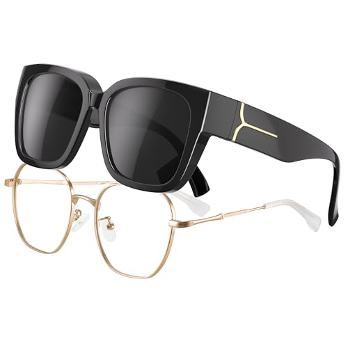 Wrimen überzieh sonnenbrille-Damen-Polarisiert Sonnenbrille über normale brille-überbrille-Groß Sonnenüberbrille für brillenträger-over sunglasses-Schwarz