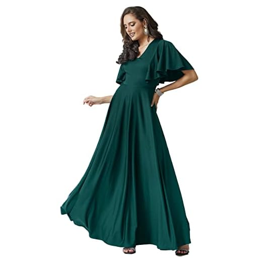 KOH Vestido Longo Formal Plus Size Feminino, Manga Curta, Babados, Elegante, Modesto, Para Casamento, Baile, Madrinha, Coquetel, Festa, Esvoaçante, Longo, Alto, Verde Esmeralda, 3Xl, 22-24