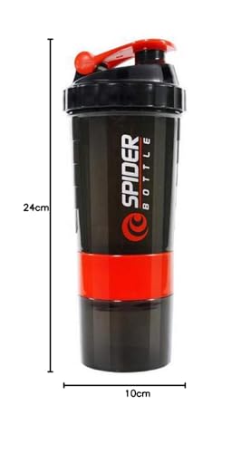 Image of Protein Shaker Bottle / 100% Leakproof Guarantee Sipper Bottle Ideal for Protein Shaker Bottle / 500ml with 2 Storage Compartment Cup for Gym, Yoga, Hiking, Cycling, BPA Free Material. (Red)
