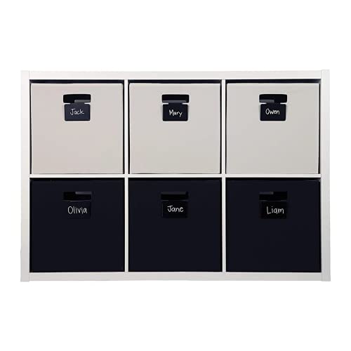 JLS Basket Bin Labels Clip On | Label Holders for Storage Bins Metal Hanging Chalkboard Baskets - Black Finish Pack of 6 with 1 White Chalk Marker, ?5.04x3.78x2.13 inches