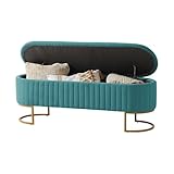 EcoHarbor Living 50.5' Storage Bench Hallway Ottoman,Upholstered End of Bed Bench Velvet with Gold Legs,Flipping Lid Entryway Footrest