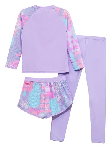 Hedmy Girls Long Sleeve Swimwear Rashguard T-Shirts with Swim Shorts Pants Set 3pcs Quick Dry Swimsuits UPF 502