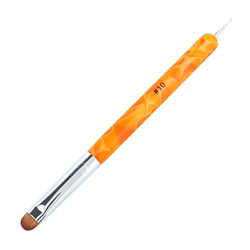 French Manicure Brush - Two Way Nail Art Brush with Dotting Tool for Manicure Cuticle Clean Up - Professional Salon Quality, Nail Dotting Pen (10#, Orange)