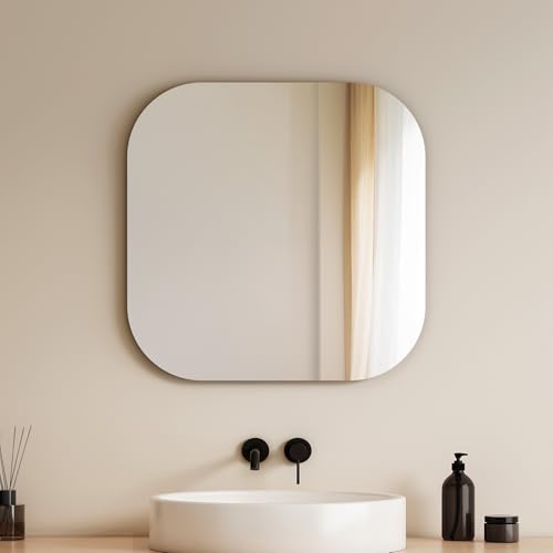 EMKE Frameless Bathroom Mirrors 500x500mm, Square Wall Mirror, Wall Mounted, HD Mirror for Hallway Decor, Bathroom, Bedroom
