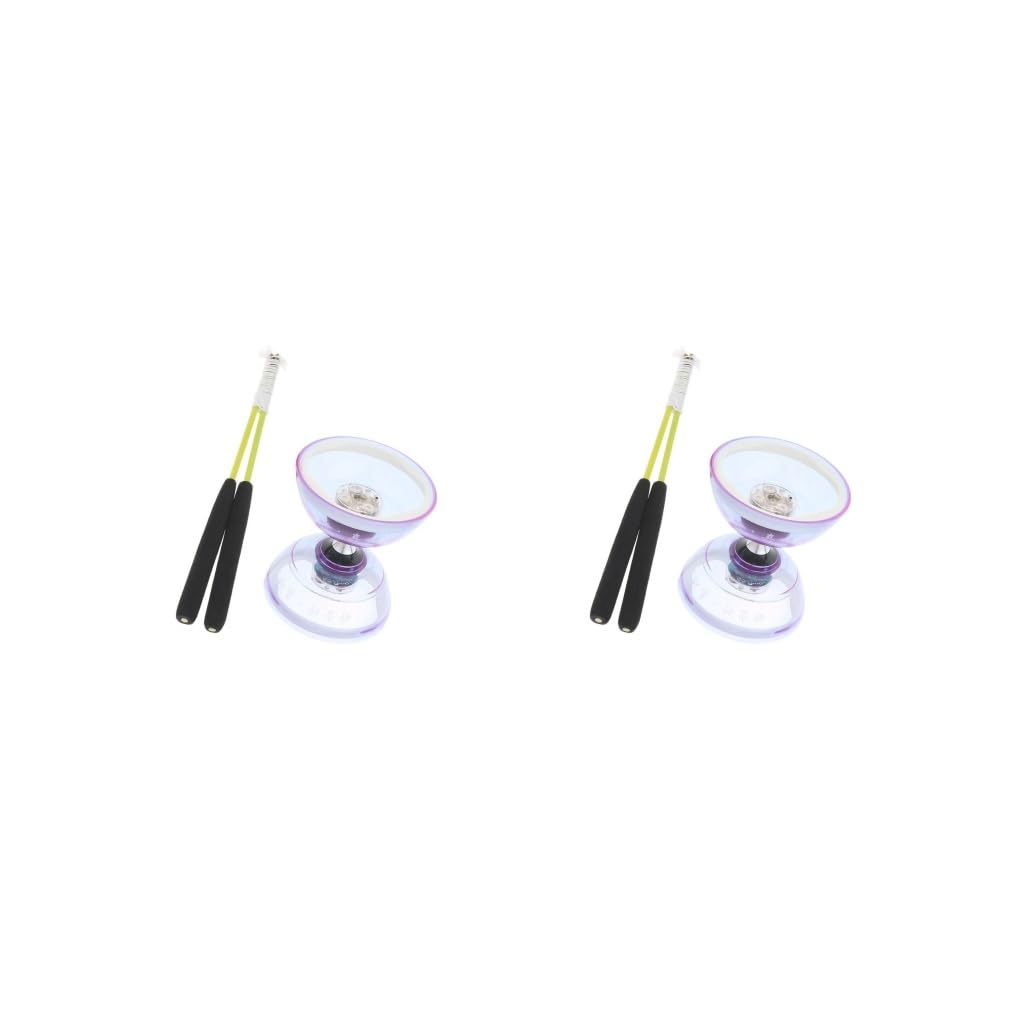 2 set Triple Bearing Lights Diabolo with Handsticks String High-performance and Entertaining Juggling Chinese Purple 13 cm