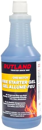 Rutland One Match Gel Fire Starter, Gelled Firestarter for Grills, Charcoal, Fireplaces, Fire Pits & Wood Stoves, 32 Oz