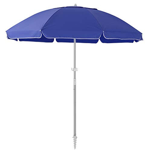ROWHY 7.5FT Beach Umbrella UV 50+ Outdoor Portable Sunshade Umbrella With Push Button Tilt Sand Anchor and Carry Bag for Patio Garden Beach Pool Backyard (Royal Blue)