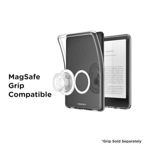 Image of PopSockets Kindle Paperwhite 2021 Case (11th Gen, 6.8 inch) & Signature Edition, Protective Cover with Built-in MagSafe-Compatible Ring for PopGrip, E-Reader Accessory - Clear