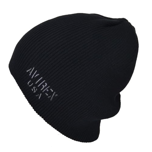 Avirex アビレックス ニットキャップ ビーニー (dタイプ ブラック （リブ編みロゴ刺繍）)