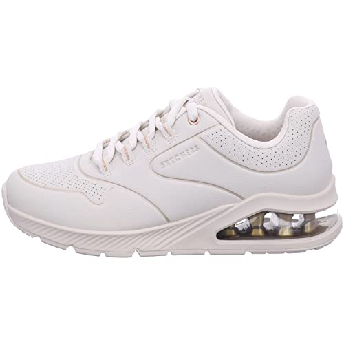 Skechers Skechers Women's Uno-Two Much Fun Sneaker, Off White Durabuck Gold Trim, 10