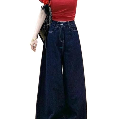 Vintage High-Waisted Wide-Leg Jeans Skirt American New Loose-Fit Slimming Versatile Straight-Leg Trousers