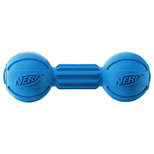 Nerf Dog Rubber Chew Barbell Dog Toy For Aggressive Chewers, Lightweight, Durable and Water Resistant, 7.5 Inches, For Medium/Large Breeds, Single Unit, Blue