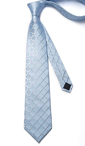 Image of Enlision Ties for Men Plaid Stripe Tie Handkerchief Woven Classic Formal Necktie Pocket Square Clip Set
