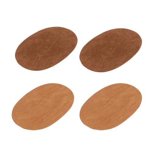 TRACOMPAN - 4 parches de piel sintética para coser o planchar en los codos para chaquetas, pantalones y suéteres, suministros ovalados para manualidades de refuerzo de rodilla (color marrón)