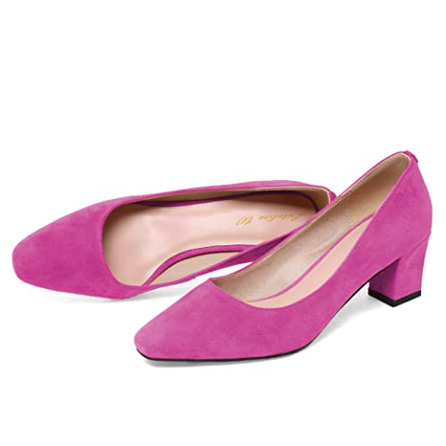 Lutalica W Zapatos clásicos para mujer punta redonda cerrada de gamuza 6 cm cómodos zapatos básicos con tacón bajo, fucsia, 39 EU