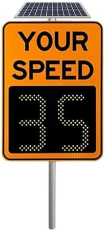 Solar Powered LED Speed Radar Sign 20"x27" - Remote Control Adjustable Speed Limit Display for Traffic Safety - Solar Speed Feedback Sign for Drivers