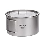 ATiAP Titanium Bowl Pot with Foldable Handle, Single-Wall Titanium Cooking Tableware Bowl with Foldi