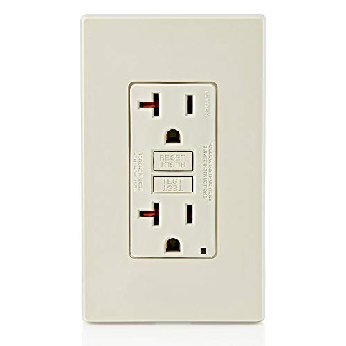 Image of Leviton GFCI Outlet, 20 Amp, Self Test, Non Tamper-Resistant with LED Indicator Light, Protection from Electric Shock and Electrocution, GFNT2-T, Light Almond