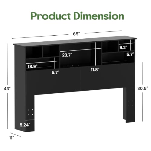 Queen Headboard Only for Bedroom, Bookcase Head Board, Black