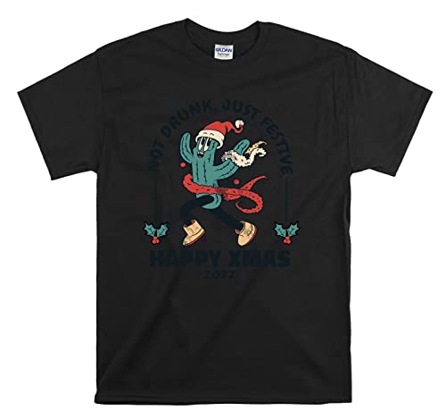 T-shirt Happy Christmas Cactus noir unisexe taille L pour fête de Noël