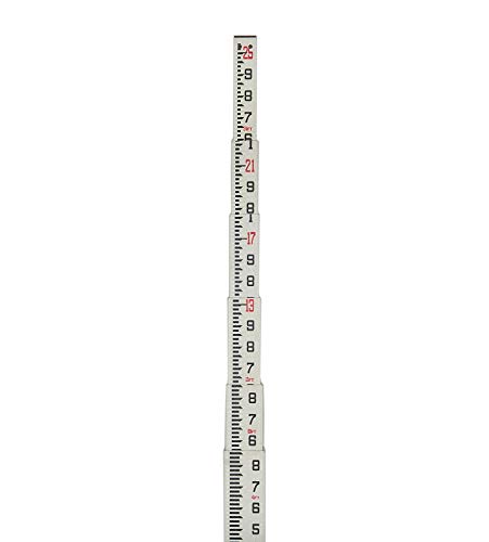 AdirPro 25-Foot Fiberglass Grade Rod - Rectangular Leveling Rod - 10ths, 6 Sections Telescopic with Carrying Case - Ideal for Leveling, Landscaping & Setting Foundation
