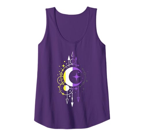 Nonbinary Pride Flagge mit mystischem Mond Symbol Tank Top